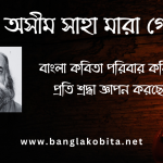 না ফেরার দেশে চেলে গেলেন কবি অসীম সাহা